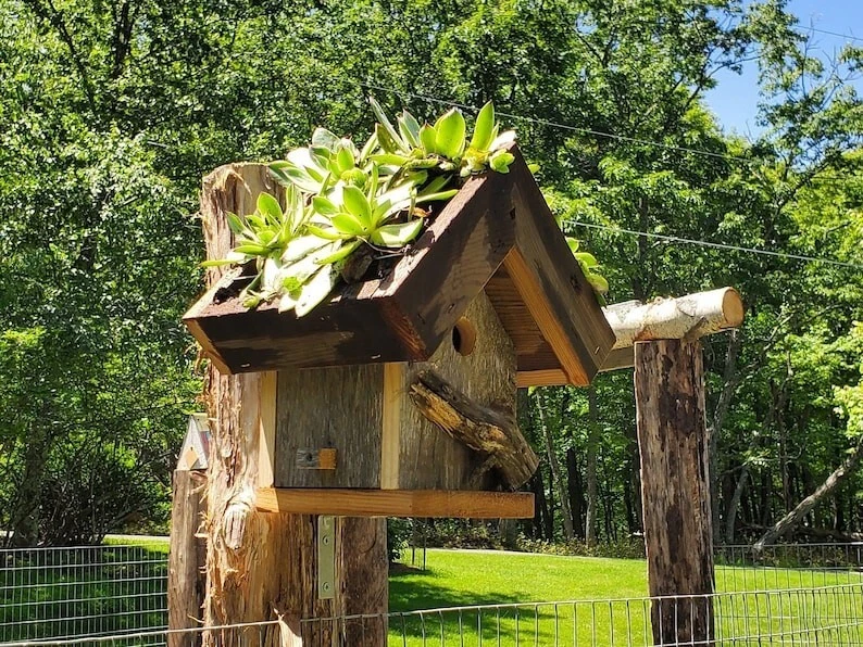Rustic Hanging Wood Birdhouse & Planter – Reclaimed Barn Wood – Garden Decor - Image 1 of 4