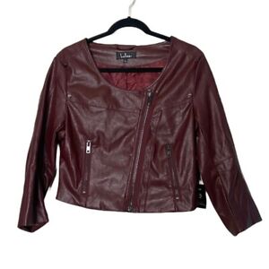 Lulu’s Women’s Size Large Burgundy Cropped Moto Jacket Vegan Leather
