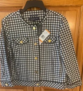 NWT Jones NY Short Stretch Jacket Black White Check PS Button Front Long Sleeve - Picture 1 of 7