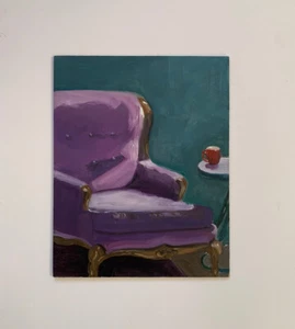 Nancy Volpe Oil Painting Still Life Purple Chair Living Room Original - Picture 1 of 8