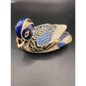 Rinconada Artesania blaue Ente 738 Figur Vogel Kobalt Metallic Gold - Bild 1 von 4