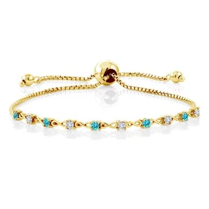 0.73 Ct Swiss Blue Topaz E-F Lab Grown Diamond 18K Yellow Gold Plated Silver - Picture 1 of 3