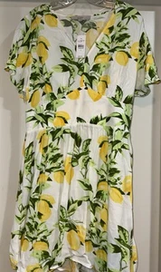 LOFT NWT Lemon Print V-neck Flutter Dress With Pockets Size 12 Spring Summer - Picture 1 of 8