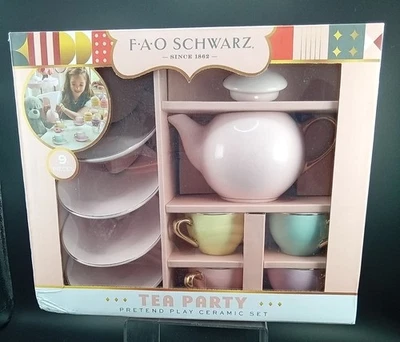 FAO Negro Tea Party Pretend Play Ceramic Set 9 Piezas Real Porcelain Hand-Pain Foto 1 de 4