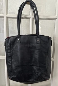 Halogen Black Genuine Leather Large Tote Bag Shopping Handbag Adjustable Sides - Picture 1 of 13