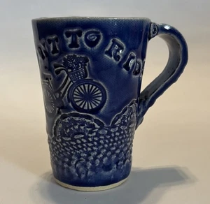 💙Handmade Pottery Mug I Want To Ride My Bike Blue Bicycle - Picture 1 of 5