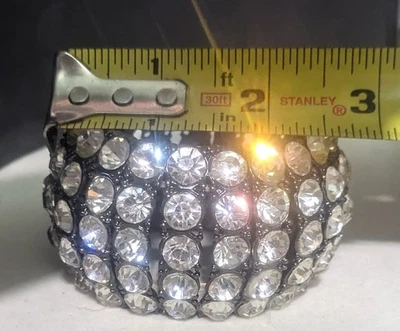 VTG AUSTRIAN CRYSTAL WIDE CUFF STRETCH BRACELET, GUN METAL -*Luxury Europ Jewels - Image 1 of 4