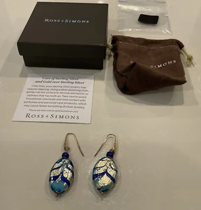 Ross Simons Earrings Drop Marbled Marano 18K Gold on Silver NEW - Picture 1 of 9