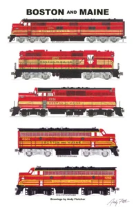 Boston & Maine rot und gold Lokomotiven 11"x17" RR Poster Andy Fletcher signiert - Bild 1 von 1