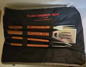 3 Piece Stainless Steel Barbeque Tool Tote Set---w/State Farm Insurance Logo - Picture 1 of 7