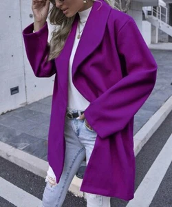 Vrkufie Purple Wide-Lapel Single-Button Overcoat Women's Size-XXL - Picture 1 of 3