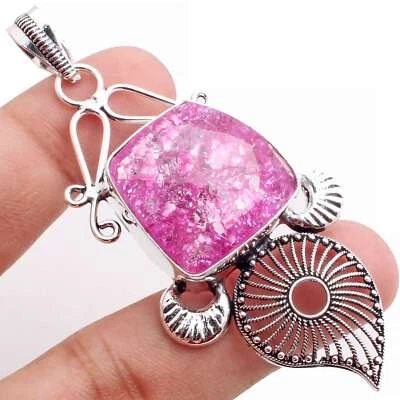 Pitonato Quarzo Gemma Ciondolo Placcato Argento Handmade Gioielli Regalo 6.3cm - Immagine 1 di 3