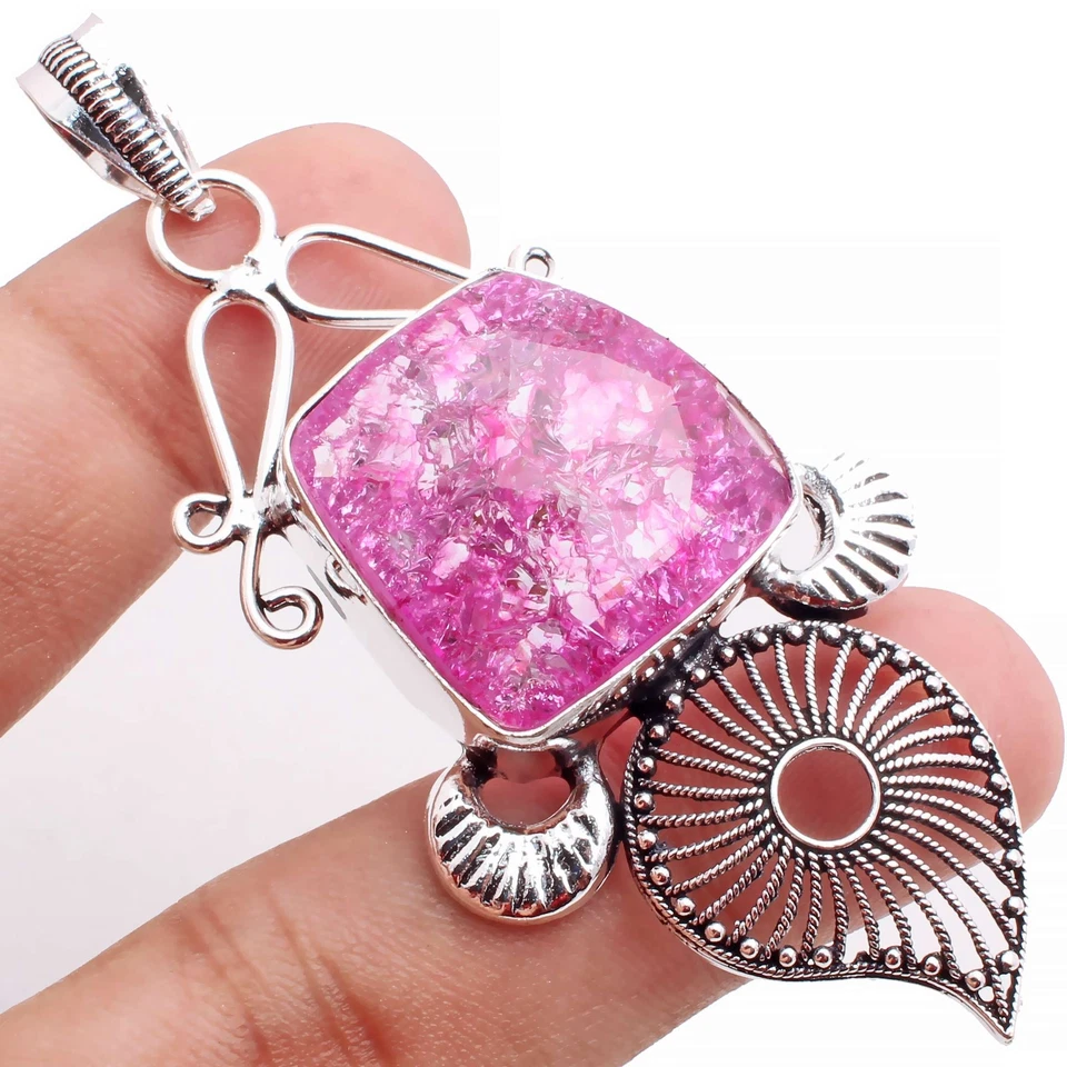 Pitonato Quarzo Gemma Ciondolo Placcato Argento Handmade Gioielli Regalo 6.3cm - Immagine 1 di 3