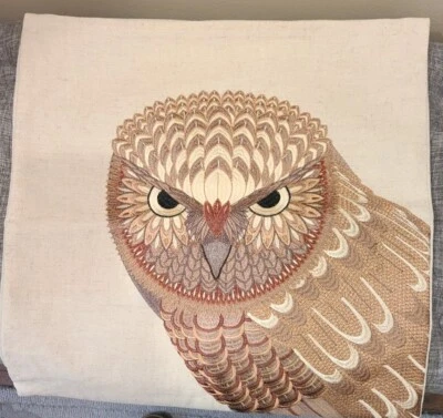 Embroidered Owl Throw Pillow Cover 17x17 Inches - Image 1 of 4