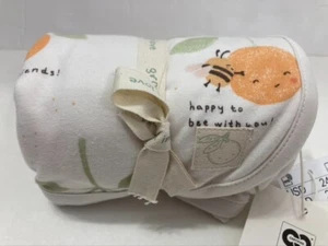 H&M New with Tags FRUIT & BUMBLEBEES BABY BLANKET Cotton Natural White 28" x 28" - Picture 1 of 7