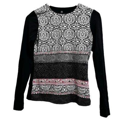 Camisa de natación Lands End XS para mujer protección contra erupciones negra blanca y rosa patrón geométrico Foto 1 de 4