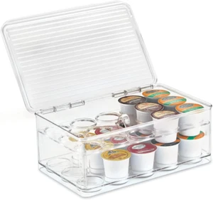 Idesign 2-Tier Coffee Pod Holder Lidded Bin, Plastic Pantry and Kitchen Storage, - Picture 1 of 13