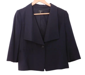 Ann Taylor Womens Blazer navy Blue 3/4 Sleeves Lined Stretch Size 8P petite - Picture 1 of 6