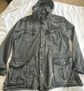 Buffalo David Bitton Large Hooded Jacket Great Condition Distressed Light Black - Picture 1 of 6