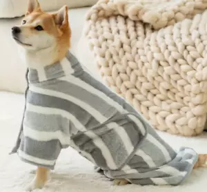 MICROFIBER QUICK DRY DOG PET TOWEL BATHROBE MICROFIBER GRAY STRIPED NWT - Picture 1 of 5