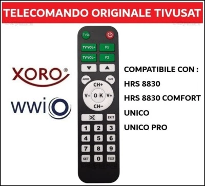 Telecomando Originale Per Decoder Tivusat XORO HRS 8830 WWIO UNICO e UNICO PRO!