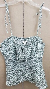 Topshop Shirred Strap Ditsy Print Floral Cami Green Size 14 Square Neckline NWT - Picture 1 of 8