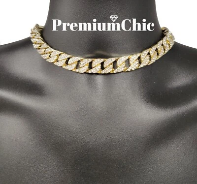 Collar Gargantilla Cubana Miami Chapado en Plata Hip Hop 14mm 16" o 18" Circonita cúbica ICED Foto 1 de 4