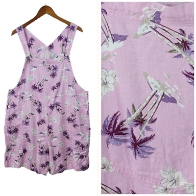 Baberos cortos de lino Y2K de colección talla grande 16/18 rosa hawaiano Luau hibisco Foto 1 de 4