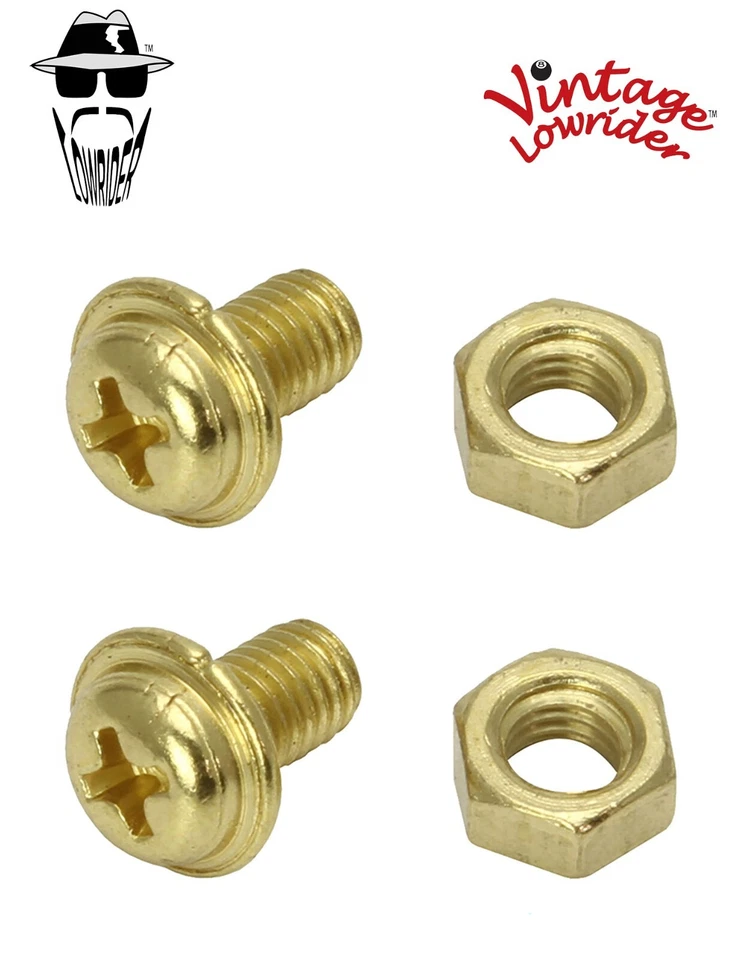 2 Vintage Lowrider Fender 8x5mm 1 PAIR Bolts & Nuts Bicycle Cruiser Bike Gold. - Image 1 of 1