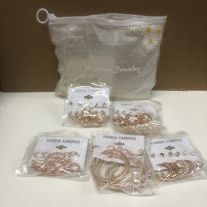 36 Pairs Gold Earrings Set for Women Girls, Fashion Pearl Chain Link ROSE GOLD - Picture 1 of 1