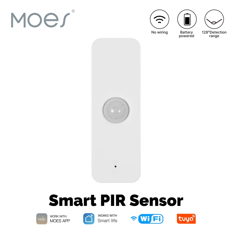 MOES WiFi Smart PIR Sensor Wireless Human Body IR Motion Detector Home Security - Image 1 of 4