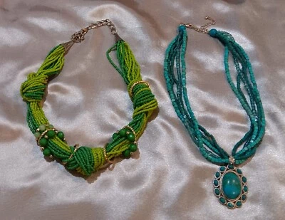 Beaded Green  & Turquoise Pendant Necklace  - Excellent Condition - Image 1 of 3