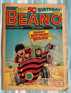 The Beano Comic #2402 30. Juli 1988 50. Juli Geburtstagsausgabe mit Poster - Bild 1 von 6