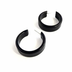 Black Shiny Chandler Hoop Earrings - Picture 1 of 10