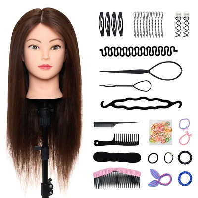NEVERLAND BEAUTY & HEALTH 22 inch Training Head 70% Real Hair Mannequin Doll with Table Clamp+ Braid Set