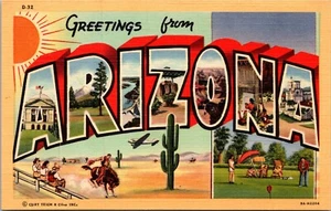 Linen Postcard Large Letter Greetings from Arizona AZ Unposted - Picture 1 of 2