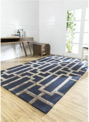 Handgetufteter Wollteppich, grauer Wollteppich, handgefertigter Wollteppich, ... - Bild 1 von 4