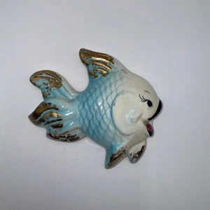 DeForest of California ? Ceramic Fish Wall Hanging Blue & Gold Anthropomorphic - Picture 1 of 5