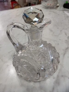 Beautiful Vintage American Brilliant Style 6 Point Star Cruet With Prism Topper - Photo 1/9