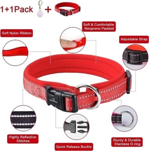 MASBRILL Dog Adjustable Collar Red L Reflective Soft Neoprene Padded Breathable - Picture 1 of 4