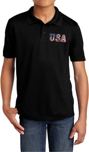USA Distressed Chest Print Youth Polo Shirt - Picture 1 of 18