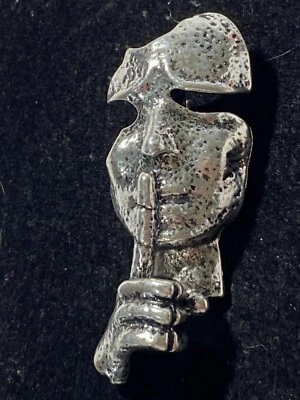 BETSEY JOHNSON SILVER FACE & HAND SHHH  QUIET PIN - Image 1 of 4