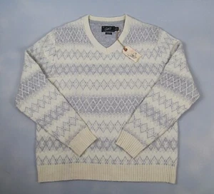 Grayers Sweater Mens XL Lambswool Argyle Gray Cream Geometric Ski New NWT - Picture 1 of 6