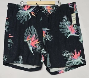 Men's NWT George Swim Shorts w/Pockets Tropical Pattern on Black Size 2XL (44-46 - Picture 1 of 6