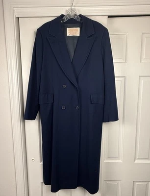 Vintage Pendleton Blue Wool Double Breasted Long Trench Coat Size 14 Impeccable - Image 1 of 4