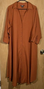 Ashley Stewart Women's Sz 2X 18/20 Button Down Maxi Dress Rust Orange Minimalist - Picture 1 of 9