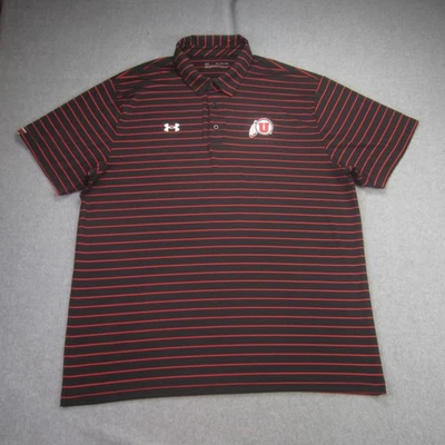 Utah Utes Shirt Mens 2XL Black Red NCAA College Polo Striped Performance Golf - Image 1 of 4
