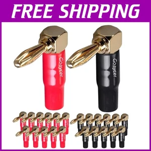 12 Pairs 90 Degree Speaker Connectors - Dual Screw Banana Plugs for Secure Fit - Picture 1 of 8