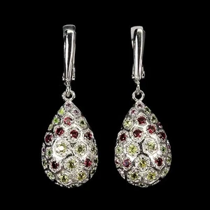 925 Sterling Silver Earrings Round Sapphire Peridot Natural Gemstone Jewelry - Picture 1 of 13