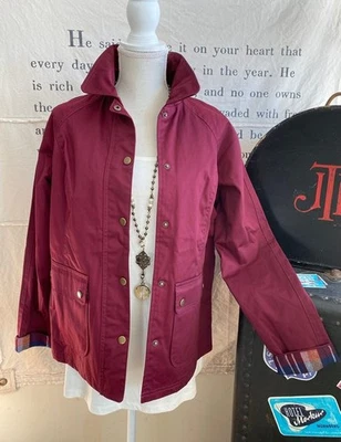 Denim & Co Rojo Vino XS Chaqueta de Algodón Encerado con Forro a Cuadros Abrigo Nuevo Foto 1 de 4